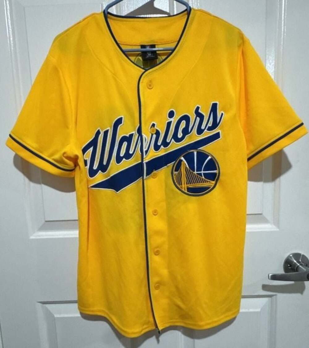 NBA Golden State Warriors #46 Small Yellow Button Up Baseball Jersey Shirt